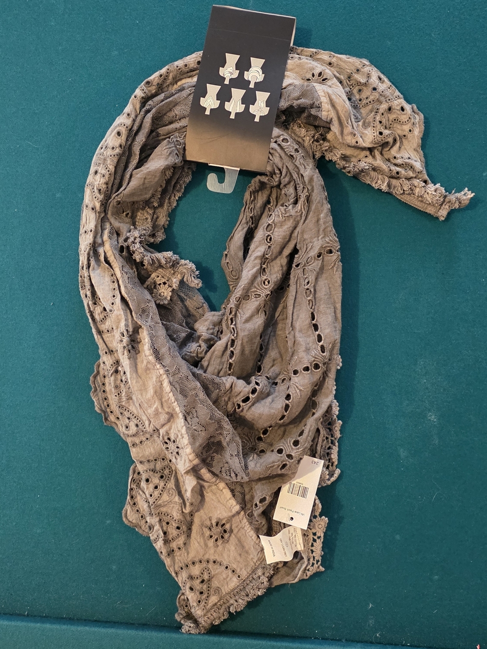 Fringed Eyelet Wrap Scarf